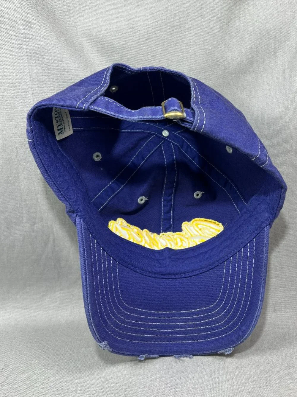 My Town Originals Hornets Hat Blue Yellow Distressed Script Adjustable Dad Cap